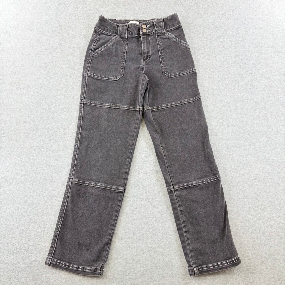 RSQ Tillys Sz 10 Faded Black Contrast Stitch Carpenter Seamed Straight Leg Jeans